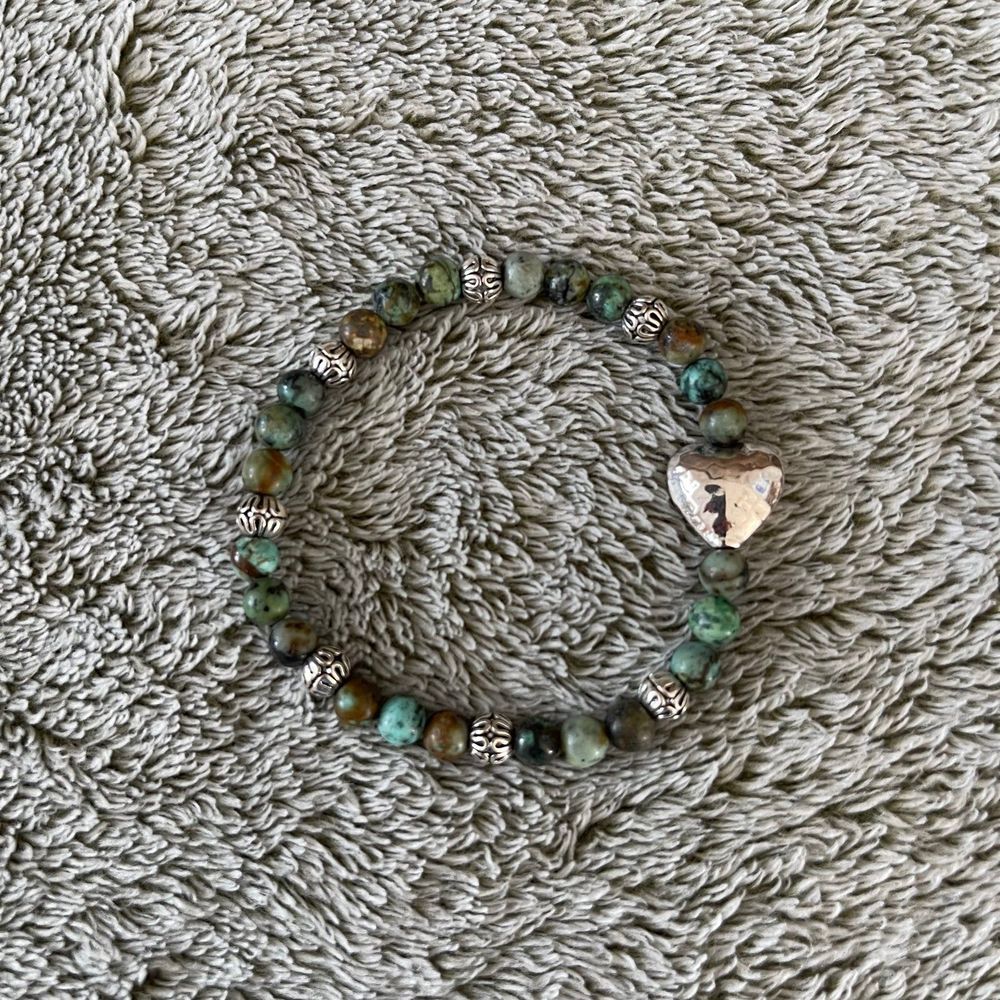 Handmade Beaded Green Heart Bracelet